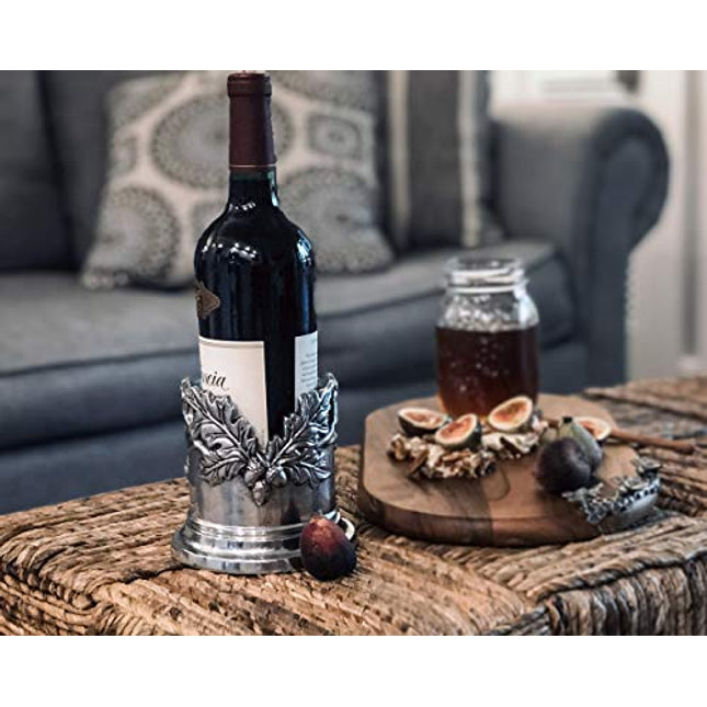 Arthur Court Sand Cast Aluminum Forest Oak Leaf Wine Bottle Coaster Sand Casted Artisan Metal 6 inch Diameter 4 inch Tall