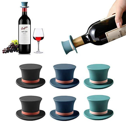 Silicone Wine Stopper Bottle Caps, Reusable Champagne Stoppers Magic Hat Beverage Bottles Covers Reseal Saver for Beer, Whisky, Soda Water, Funny Wine Accessories for Christmas, Party, Holiday, 6pcs