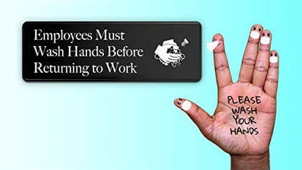 Employees Must Wash Hands Sign - 3" x 9" - Ideal for Wall, Door or Sink- Perfect Signs for Staff Bathroom, Washing Station, Restaurant or Commercial Kitchen for Food Health and Safety Compliance