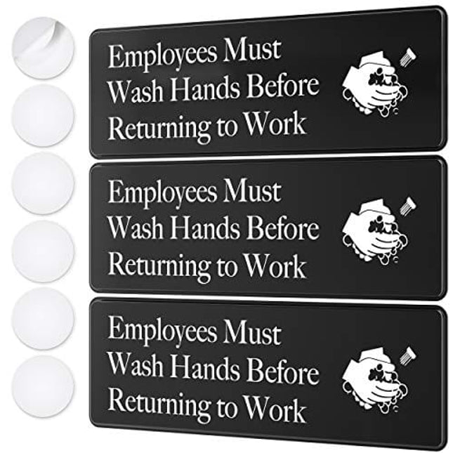 Employees Must Wash Hands Sign - 3" x 9" - Ideal for Wall, Door or Sink- Perfect Signs for Staff Bathroom, Washing Station, Restaurant or Commercial Kitchen for Food Health and Safety Compliance