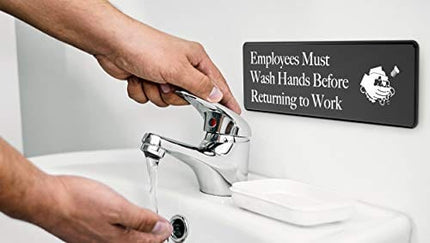 Employees Must Wash Hands Sign - 3" x 9" - Ideal for Wall, Door or Sink- Perfect Signs for Staff Bathroom, Washing Station, Restaurant or Commercial Kitchen for Food Health and Safety Compliance