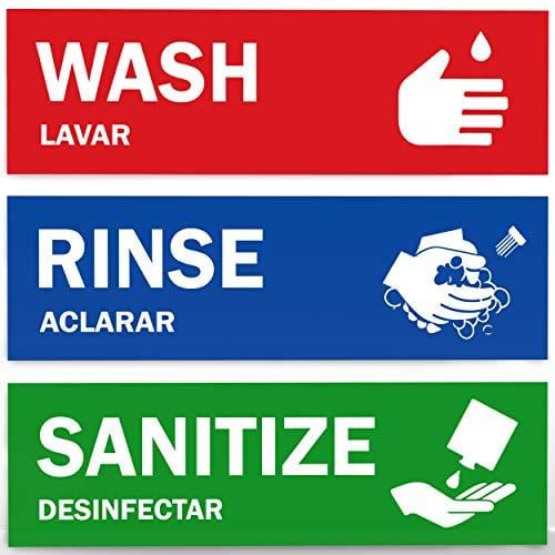 Bar Rinse Label Wash, Rinse, Sanitize Sink Labels - Ideal for 3 Compartment Sink - 2.7 ...