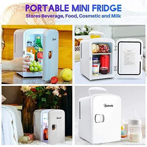 Crownful Mini Fridge, 4 Liter/6 Can Portable Cooler and Warmer Personal Refrigerator for Skin Care (White)