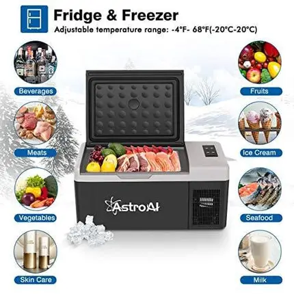 AstroAI Portable Freezer 12 Volt Car Refrigerator 16 Quart(15 Liter) Fridge for Car, RV, Van, Vehicle, Boat, Portable Freezer (-4℉~68℉) for Camping, Travel, Fishing Outdoor — 12/24V DC and 100/240V AC