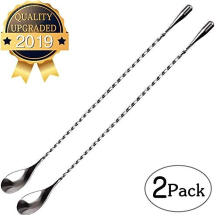 Mixing Spoon Stainless Steel Set of 2 Professional Cocktail Bar Tool (12 Inches) Japanese Style Teardrop End Design