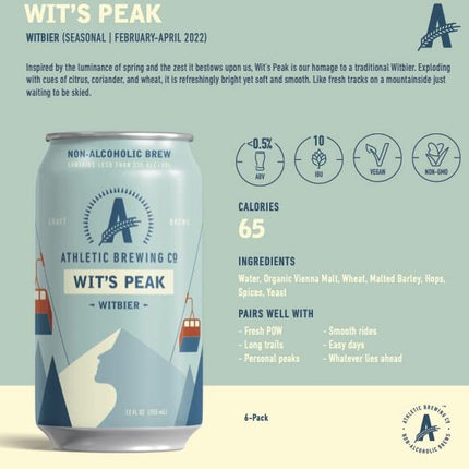 Athletic Brewing Company Craft Non-Alcoholic Beer - 12 Pack x 12 Fl Oz Cans - Wit's Peak - Low-Calorie, Award Winning, 100% Vegan - Exploding with Cues of Citrus, Coriander, and Wheat