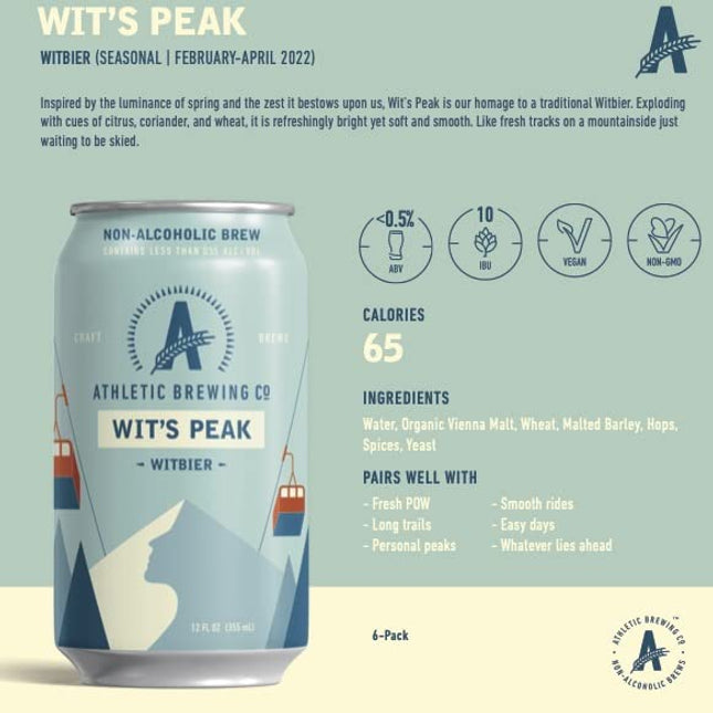 Athletic Brewing Company Craft Non-Alcoholic Beer - 12 Pack x 12 Fl Oz Cans - Wit's Peak - Low-Calorie, Award Winning, 100% Vegan - Exploding with Cues of Citrus, Coriander, and Wheat