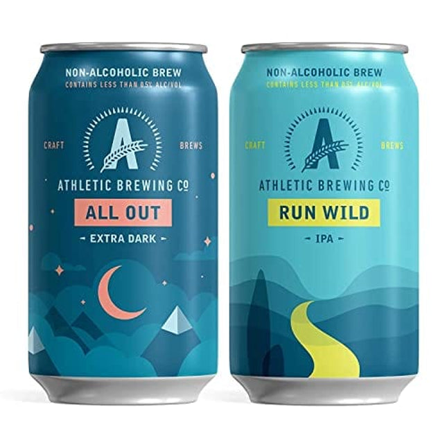 Athletic Brewing Company Craft Non-Alcoholic Beer - 6-Pack Run Wild IPA and 6-Pack All Out - Low-Calorie, Award Winning - All Natural Ingredients For A Great Tasting Drink - 12 Fl Oz Cans