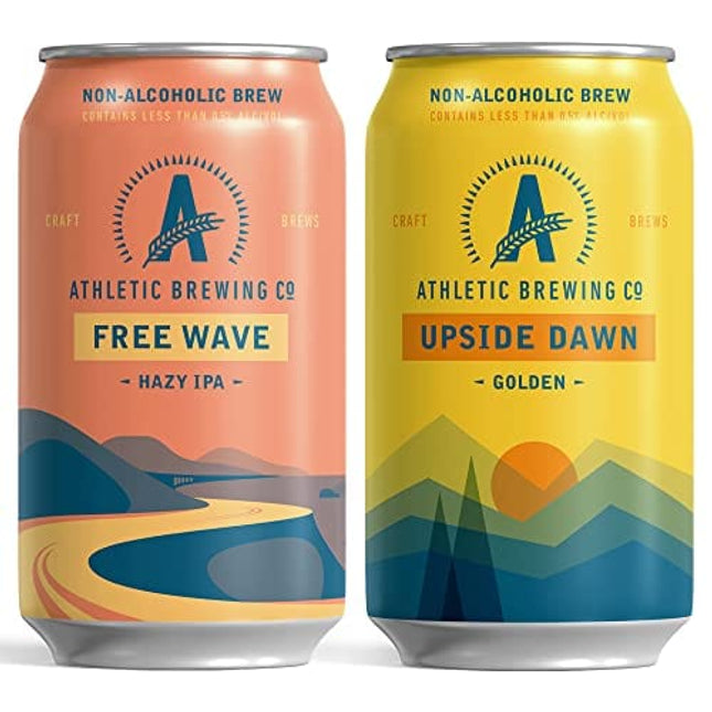 Athletic Brewing Company Craft Non-Alcoholic Beer - Mix 12-Pack - Upside Dawn Golden and Free Wave Hazy IPA - Low-Calorie, Award Winning - All Natural Ingredients For Great Tasting Drink - 12 Fl Oz Cans