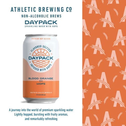 Athletic Brewing Company DayPack Sparkling Hop Water - 12-Pack of Blood Orange Flavored Seltzer - Zero-Calorie, Zero-Carbs - Natural Ingredients For A Great Tasting Drink - 12 Fl Oz Cans