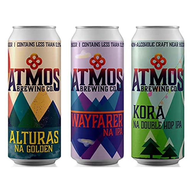 Atmos Brewing Non-Alcoholic (NA) Beer, 16 oz Cans, Craft Brewing Company, All Natural, Alcohol Free Alternative to Cocktails and Beer, 12 Pack (Classics NA Variety Pack)
