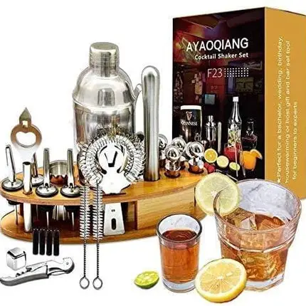 Cocktail Shaker Set with Stand, 24 Pcs 750mL Stainless Steel Cocktail Bartender Kit with Stand,Perfect Home Bartending Kit and Martini Cocktail Shaker Set for an Awesome Drink Mixing Experience