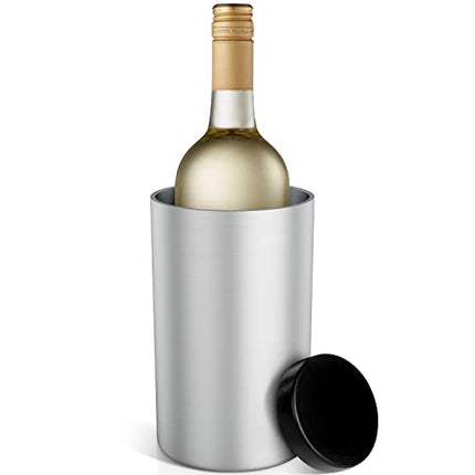 Wine Chiller Bucket, Champagne Bucket with Ice Pack for 750ml White Wine Bottle or Champagne, Stainless Steel, Double Walled Wine Cooler Bucket, Perfect Wine Bottle Chiller for Wine Lovers