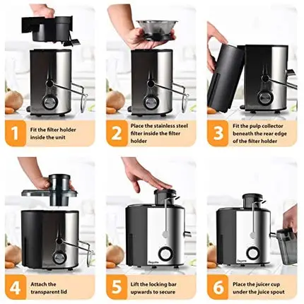 Juicer Machines Bagotte Fruit and Vegetable Juicer Compact Juicer Extractor Wide Mouth Centrifugal Juicer, Easy Clean Juicer, Stainless Steel, Dual-Speed, BPA-Free