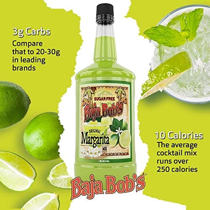 Baja Bob's Sugar Free ORIGINAL MARGARITA Mix, 1.75L - Cocktail Mixer - Keto Friendly - Low Calorie - Low Carb