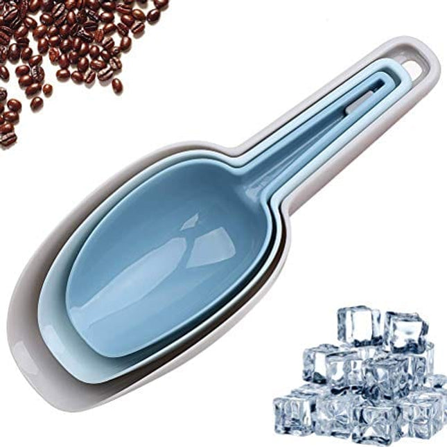 Ice Scoop Set of 3, Multi-purpose Plastic Kitchen Scoops Bar Scooper for Canisters, Flour, Powders, Dry Foods, Candy, Pop Corn, Coffee Beans and Pet Food