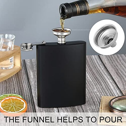 Set of 12 Black 8OZ Hip Flask with Silver lid for Liquor Stainless Steel with 12 pcs Funnel for Gift, Camping, Wedding Party