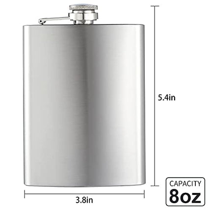 Set of 12 Hip Flask 8OZ for Liquor Silver Stainless Steel with 12 pcs Funnel for Gift, Camping, Wedding Party
