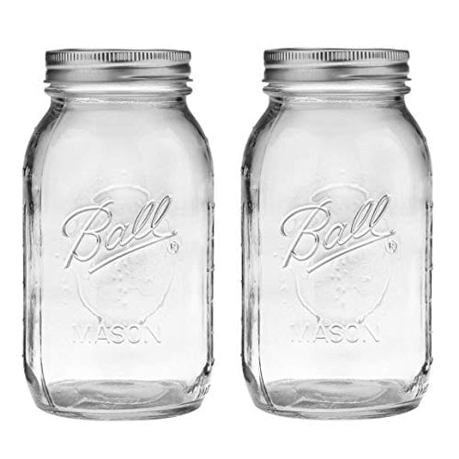 Ball Regular Mouth 32-Ounces Mason Jar with Lids and Bands (2-Units), Pack of 2, Clear