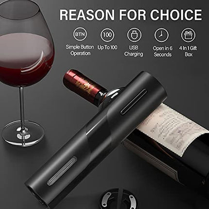 BALORIZ 4-in-1 Electric Wine Bottle Opener Kit Rechargeable Automatic Corkscrew Set with Foil Cutter, Vacuum Stopper, Pourer for Kitchen, Home, Bar, Restaurant, Wine Lovers, Christmas Gift for Him