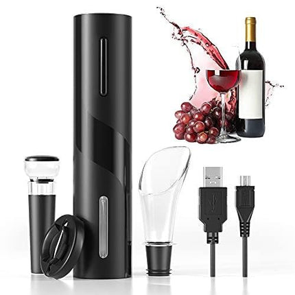 BALORIZ 4-in-1 Electric Wine Bottle Opener Kit Rechargeable Automatic Corkscrew Set with Foil Cutter, Vacuum Stopper, Pourer for Kitchen, Home, Bar, Restaurant, Wine Lovers, Christmas Gift for Him
