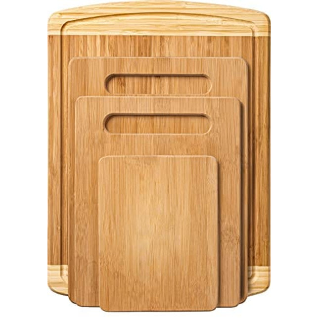 Bamboo Cutting Board Set of 4 - Kitchen Chopping Boards with Juice Groove for Meat, Cheese and Vegetables - Large Natural Wood Butcher Block, Cheese Board & Charcuterie Board