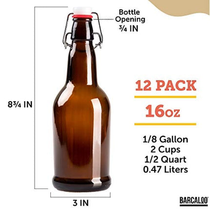 16oz Amber Glass Beer Bottles for Home Brewing - 12 Pack with Flip Caps