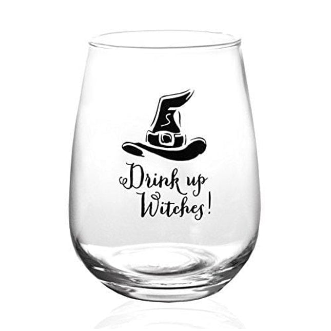 BarConic Drink Up Witches Halloween Stemless Wine Glass (17oz)