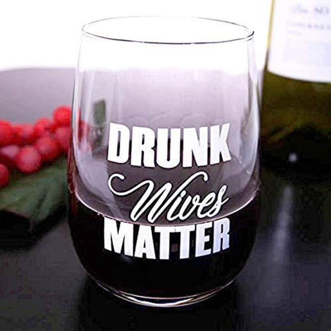 BarConic Drunk Wives Matter Stemless Wine Glass