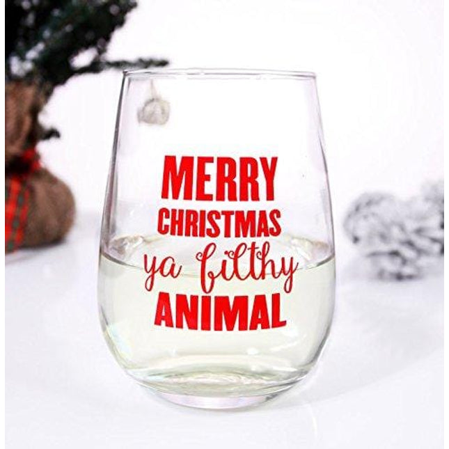 BarConic Merry Christmas Ya Filthy Animal Stemless Wine Glass
