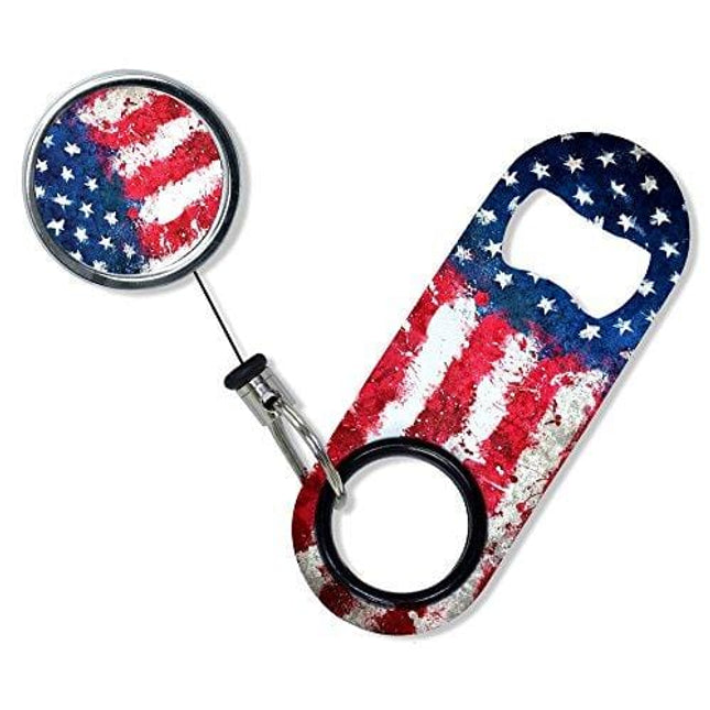 BarConic Mini Opener with Retractable Reel - Grunge US Flag