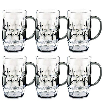 Plastic Beer Mugs with Handle - Bulk Set of 6 Acrylic Beer Drinking Cups For Men Women (26 oz Each)