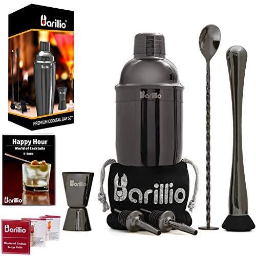 Black Cocktail Shaker Set Bartender Kit by Barillio 24oz Stainless Steel