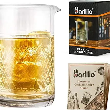 Barillio 20 Oz Crystal Cocktail Mixing Glass Set | Seamless Mixing Pitcher for Stirred Cocktail with Weighted Bottom | Old Fashioned Kit for Bartenders