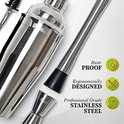 Cocktail Shaker Set Bartender Kit by BARILLIO: Complete Bar Tool Set | Stainless Steel Barware Essentials, Premium Mixology Gear