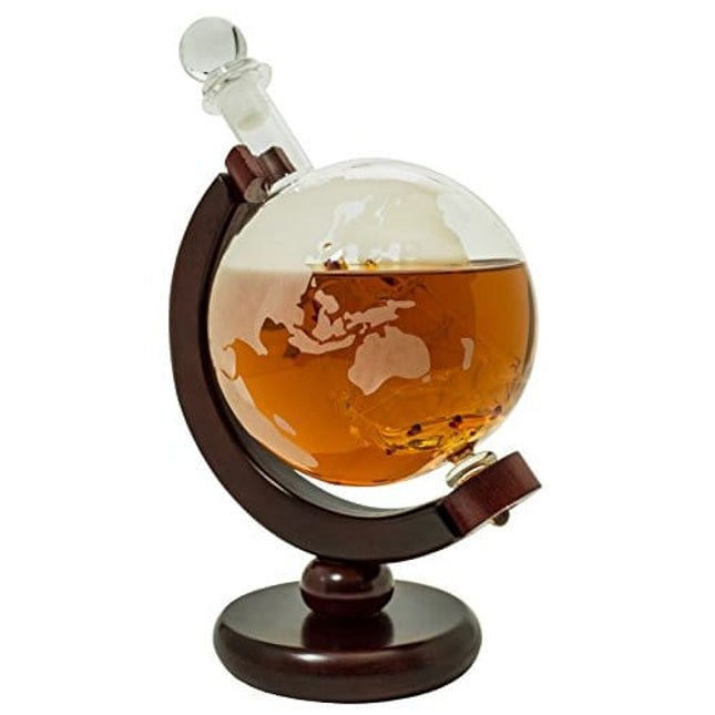 BarMe 850ml Whiskey Decanter with Dark Finished Wood Stand and Bar Funnel