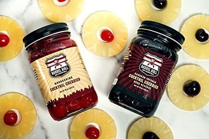 Barrel Roll Bar Essentials Cocktail Cherries - Premium Bourbon-Infused Dark Cherries for Cocktails, Alcoholic Drinks, Cheese Plates, Ice Cream Toppings - Slow-Cooked, USA-Made Garnish - Large 16oz Jar