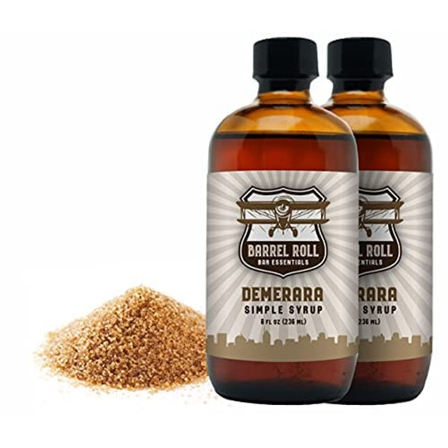 Barrel Roll Bar Essentials Cocktail Mixers - Demerara Cocktail Mix - All-Natural Demerara Drink Mix - USA Handcrafted Cocktail Syrups - Small Batch Cocktail Bitters with Real Cane Sugar - 2 x 8 Ounce
