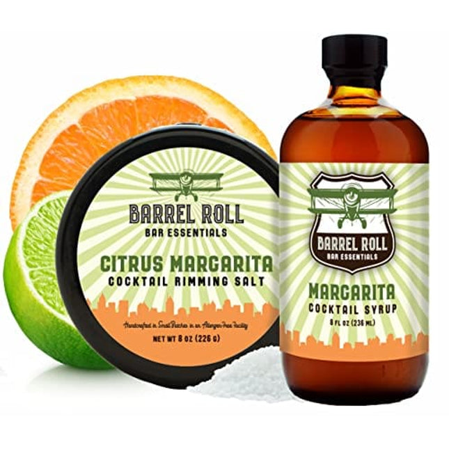 Barrel Roll Bar Essentials Cocktail Mixers - Margarita Cocktail Mix Kit - All-Natural Margarita Drink Mix & Citrus Margarita Salt Rimmer
