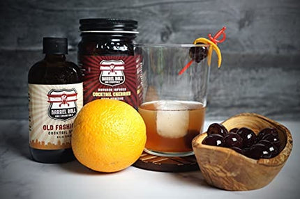 Barrel Roll Bar Essentials Cocktail Mixers - Old Fashioned Cocktail Kit - All-Natural Old Fashioned Drink Mix & Cocktail Cherries