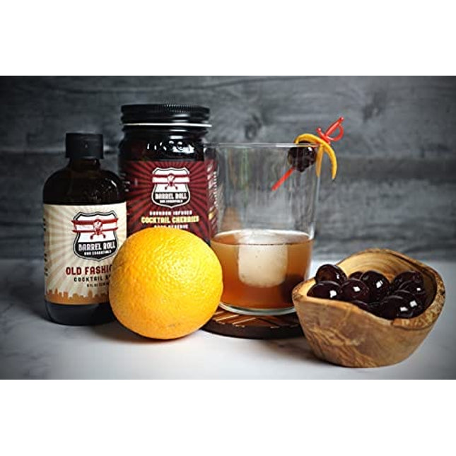 Barrel Roll Bar Essentials Cocktail Mixers - Old Fashioned Cocktail Kit - All-Natural Old Fashioned Drink Mix & Cocktail Cherries