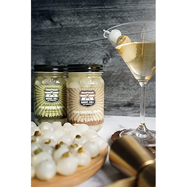Barrel Roll Bar Essentials Cocktail Onions - Jalapeño Stuffed Sour Silver Skin Pickled Onions with Vermouth in Salty Vinegar - Gibson, Bloody Mary Cocktail Garnish - Gourmet Ingredients - 16 Ounces