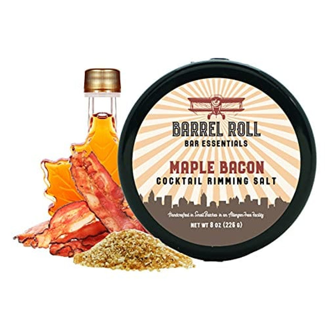 Barrel Roll Bar Essentials Cocktail Rimmers - Bartender Accessories, Finishing Salt Garnish for Drinks, Glass Rimming Salts & Sugars - Natural Ingredients - Maple Bacon Salt Flavor - 8 oz 452 Servings