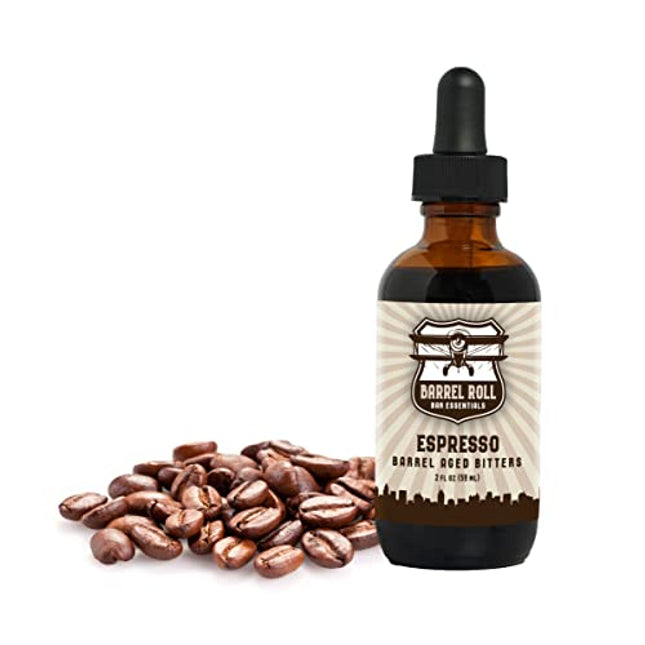 Barrel Roll Bar Essentials Espresso Cocktail Bitters | Drink Mixers for Cocktails | Premium Cocktail Mixers | Barrel Aged Bitters for Cocktails and Alcohol | Allergen & Gluten Free | 2 fl oz. Bottle