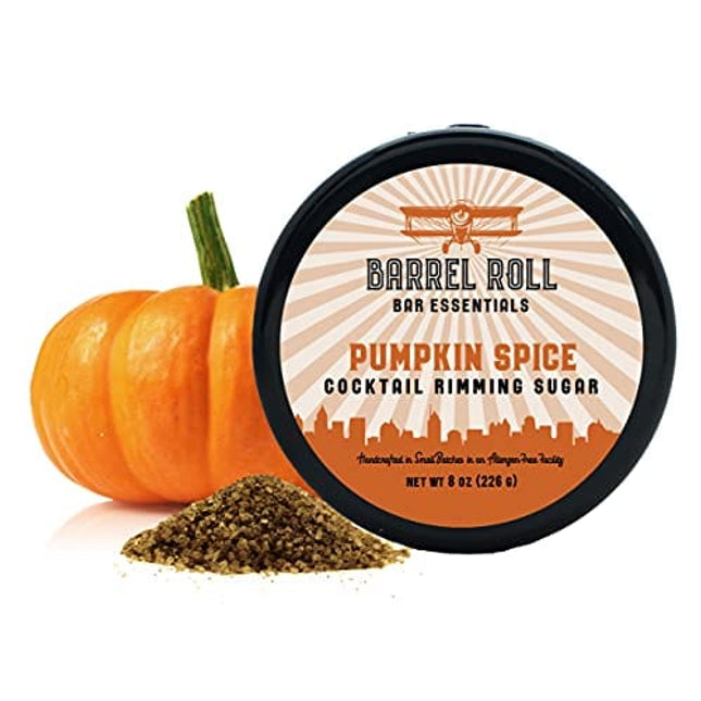 Barrel Roll Bar Essentials Fall Cocktail Rimmers - Bartender Accessories, Finishing Sugar Garnish for Drinks, Glass Rimming Salts & Sugars - Natural Ingredients - Pumpkin Spice Sugar - 8 oz, 452 Servings