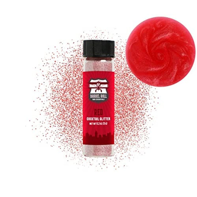 Barrel Roll Bar Essentials Red Cocktail Glitter - Sparkly Edible Glitter for Drinks – Red Glitter Drink Dust for Mixed Drinks, Champagne, Beer & Wine - USA Handmade - All Natural & Dye Free - 5 Grams