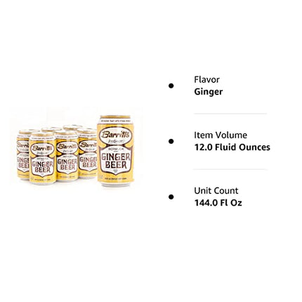 Barritt's Original Ginger Beer, Non-Alcoholic Soda Cocktail Mixer, 12 fl oz Cans, 12 Pack