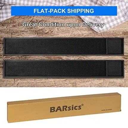 BARsics Rubber Bar Service Mat for Counter Top 24" x 3.5" (Black 3-Pack)