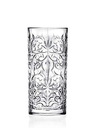 Highball - Glass - Set of 6 - Hiball Glasses - Lead Free Crystal - Beautiful Tattoo Design - Drinking Tumblers - for Water, Juice, Wine, Beer and Cocktails - 13 oz. - by Barski - Made in Europe