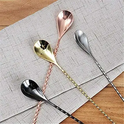 BarSoul Cocktail Mixing Spoon Stainless Steel Copper Plated with Tear Drop Twisted Handle,12 inches